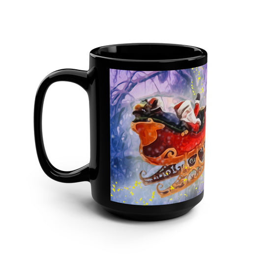 15oz Black Mug - Santa fly-over