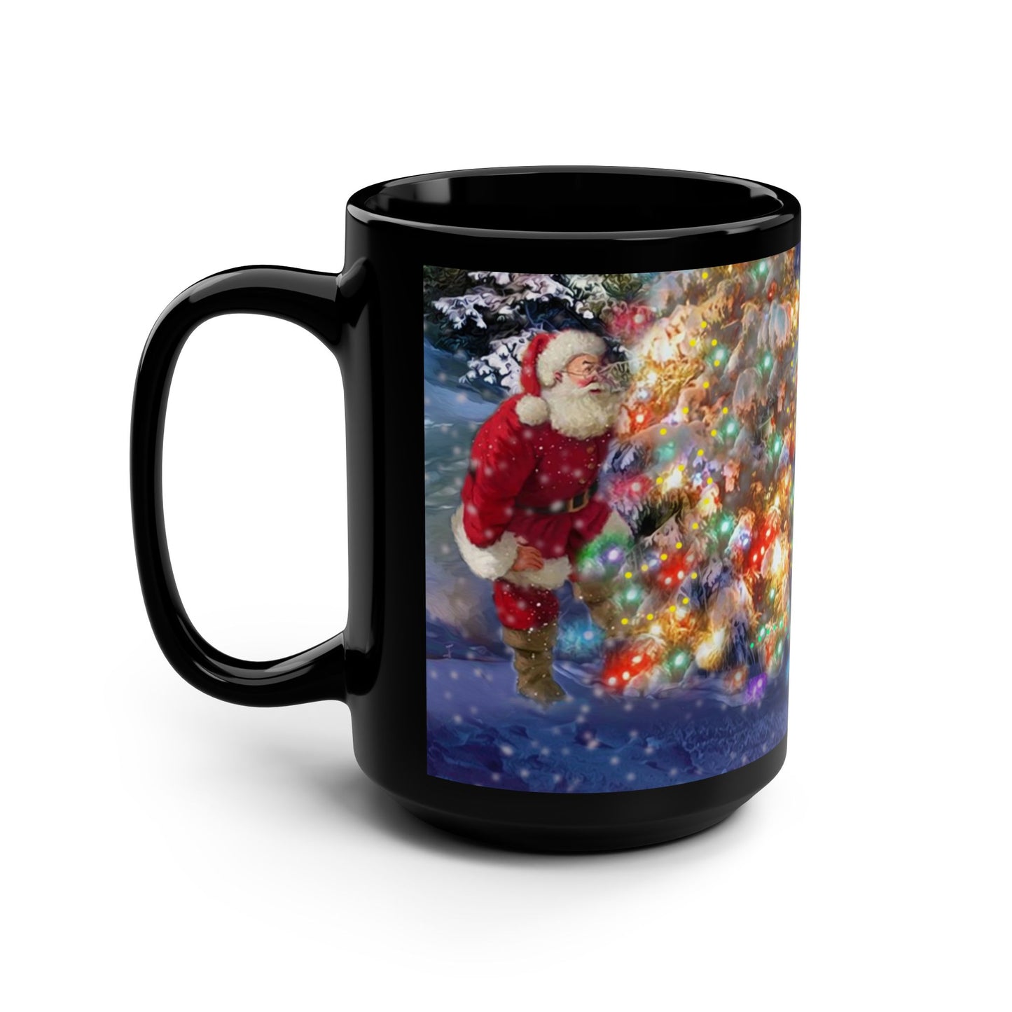 15oz Black Mug - Santa Hiding