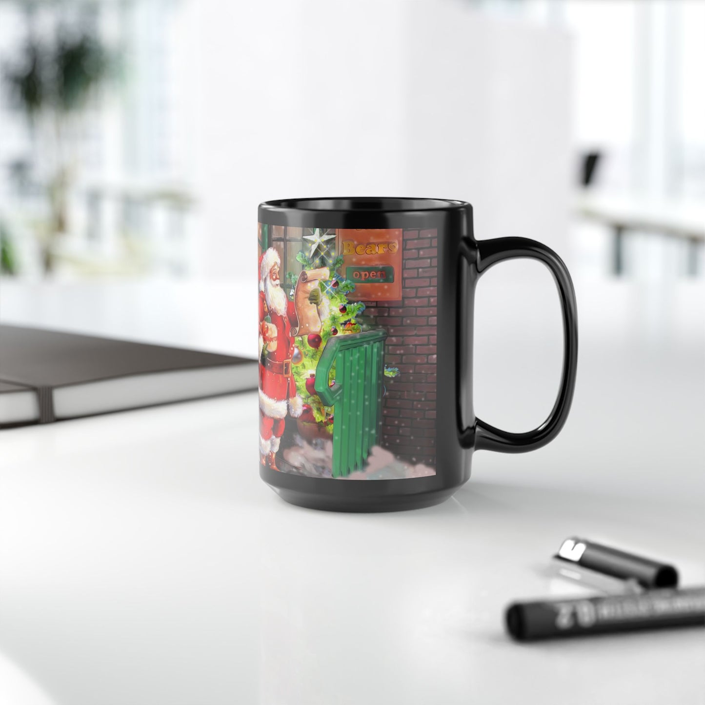15oz Black Mug - Santa Toy Store