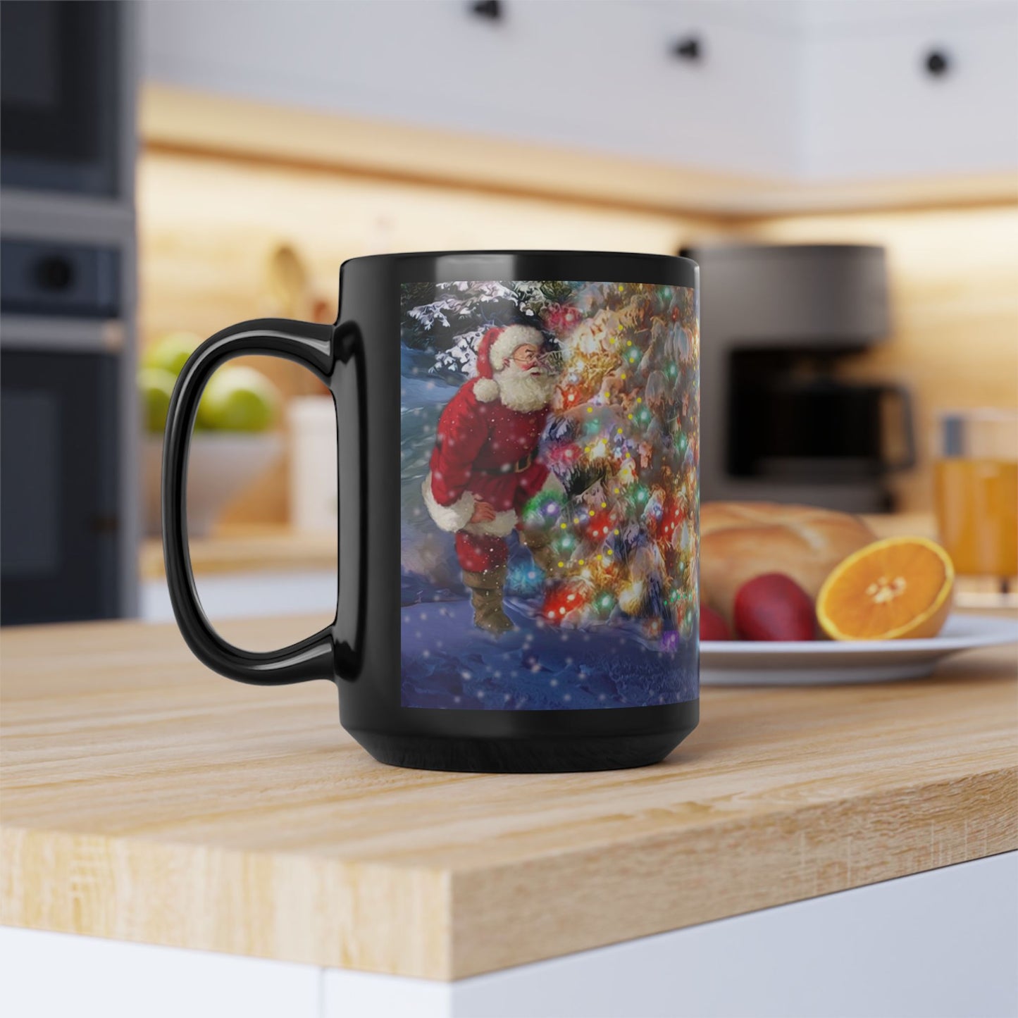 15oz Black Mug - Santa Hiding