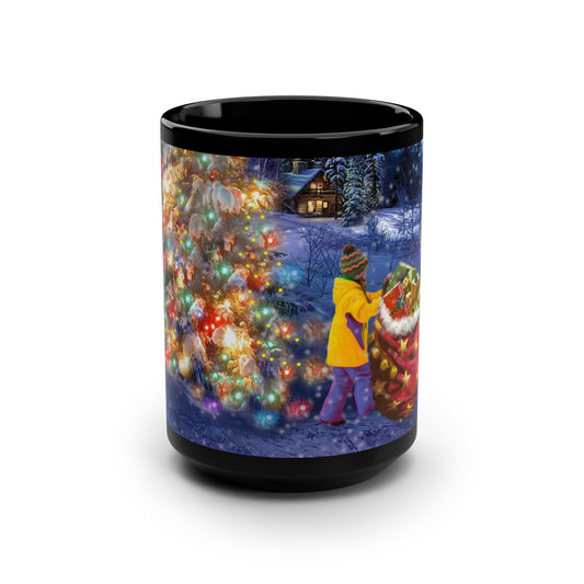15oz Black Mug - Santa Hiding