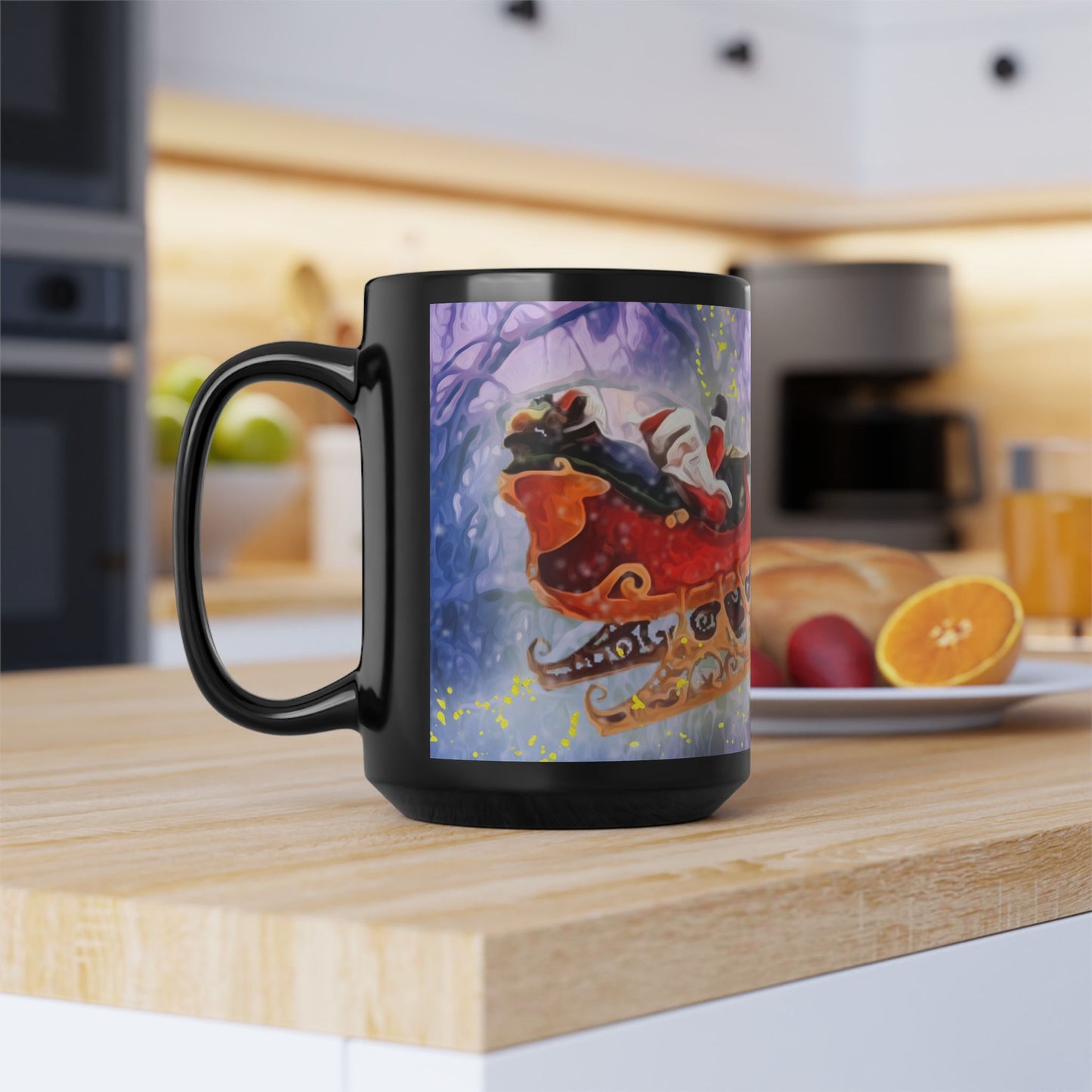 15oz Black Mug - Santa fly-over