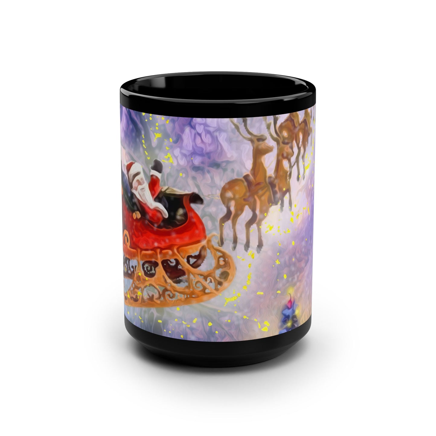15oz Black Mug - Santa fly-over