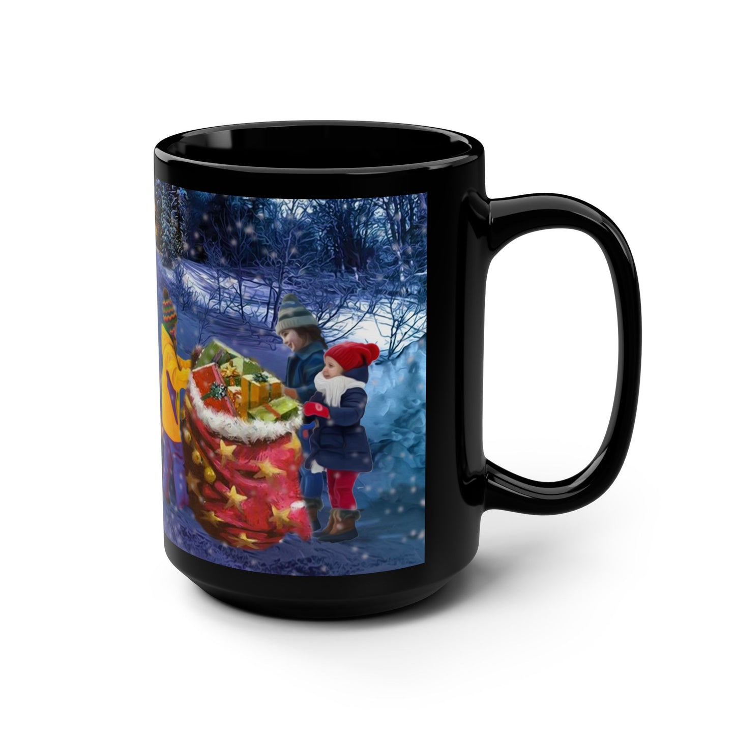 15oz Black Mug - Santa Hiding