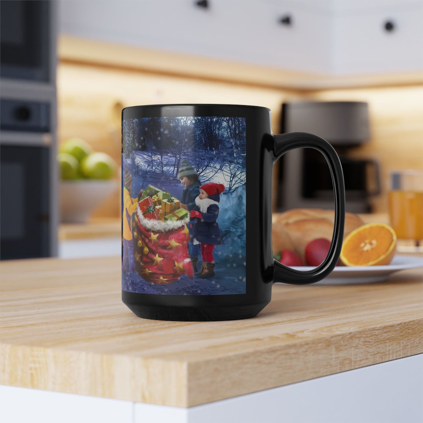 15oz Black Mug - Santa Hiding