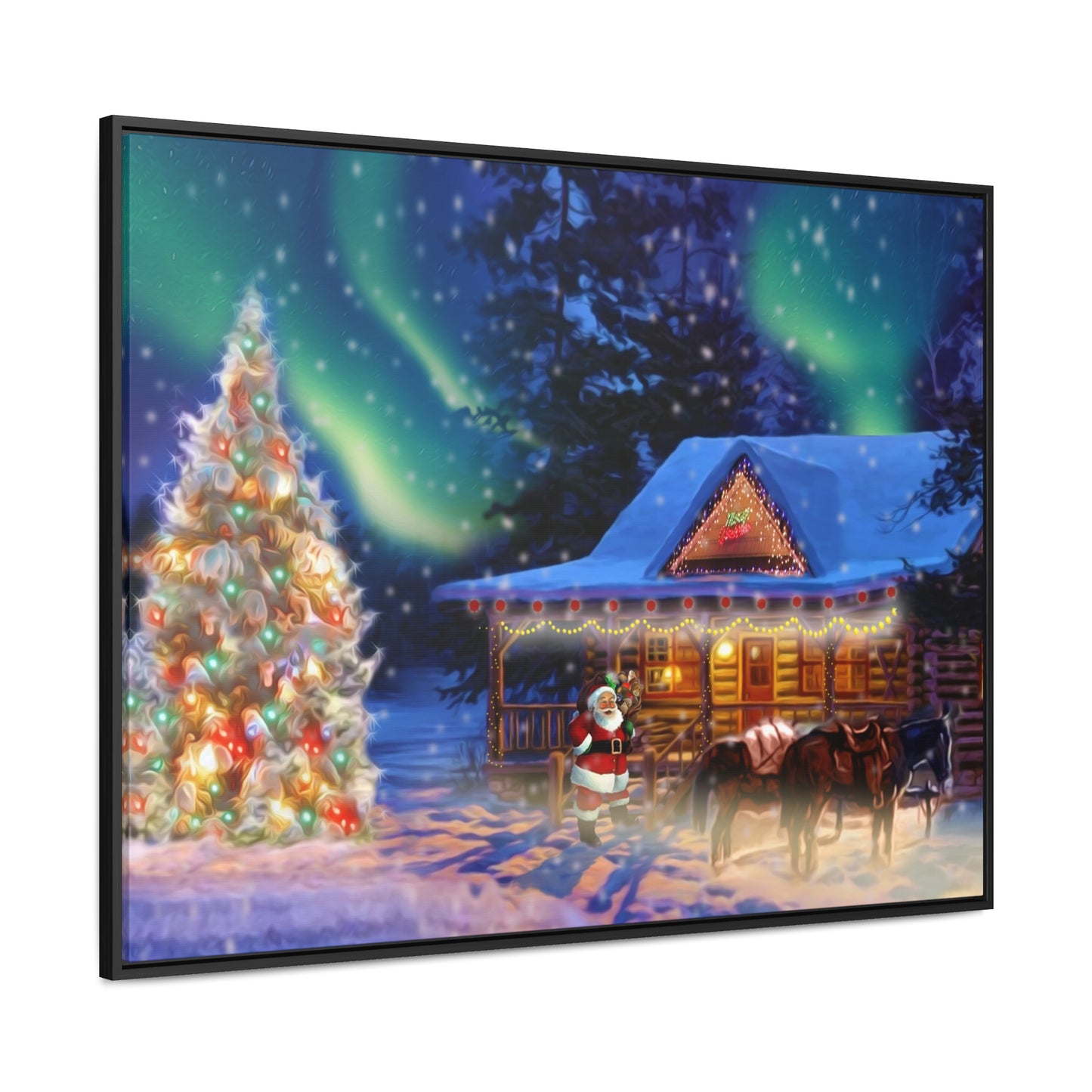 Santa with Horses - Framed Gallery Canvas