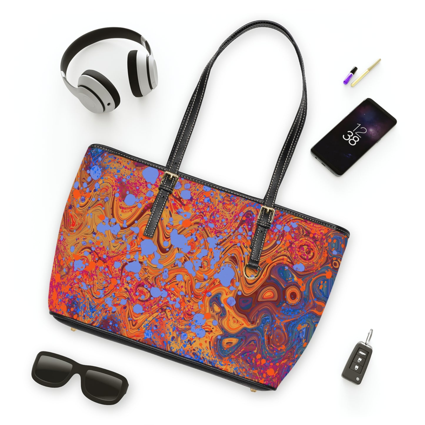 VEGAN Leather Shoulder Bag - Red Swirls