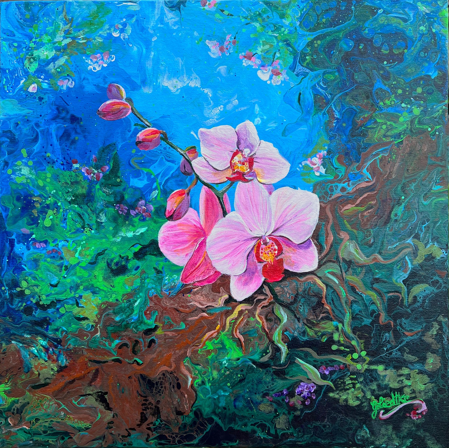 "Pink Orchid " - 18"x 18" Fluid Acrylic Series