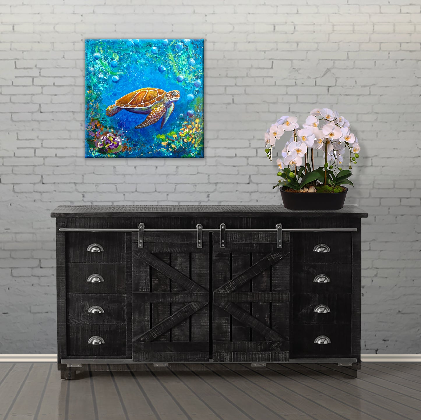 "Turtle 2" - 18"x 18" Under the Sea Series
