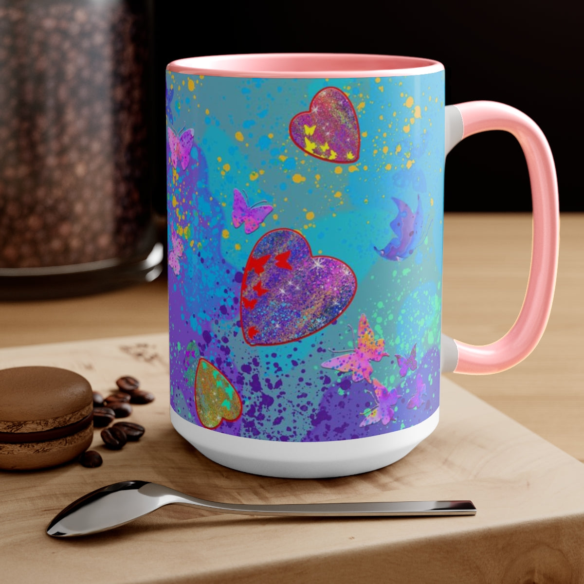 15oz Two-Tone Coffee Mugs - Hearts/Butterflies