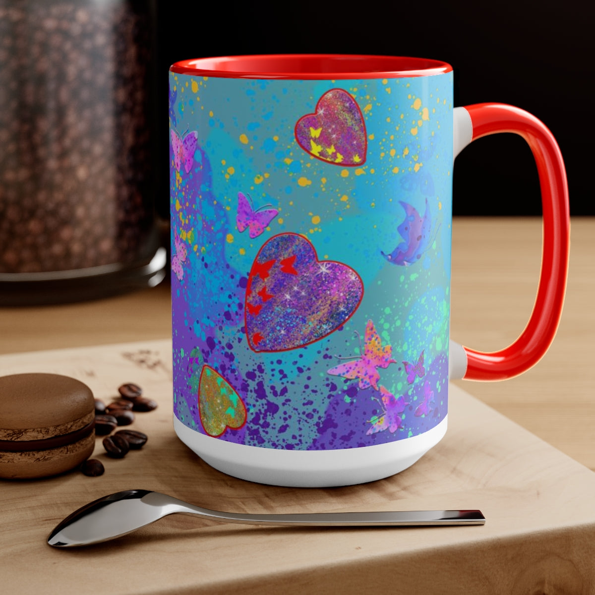 15oz Two-Tone Coffee Mugs - Hearts/Butterflies