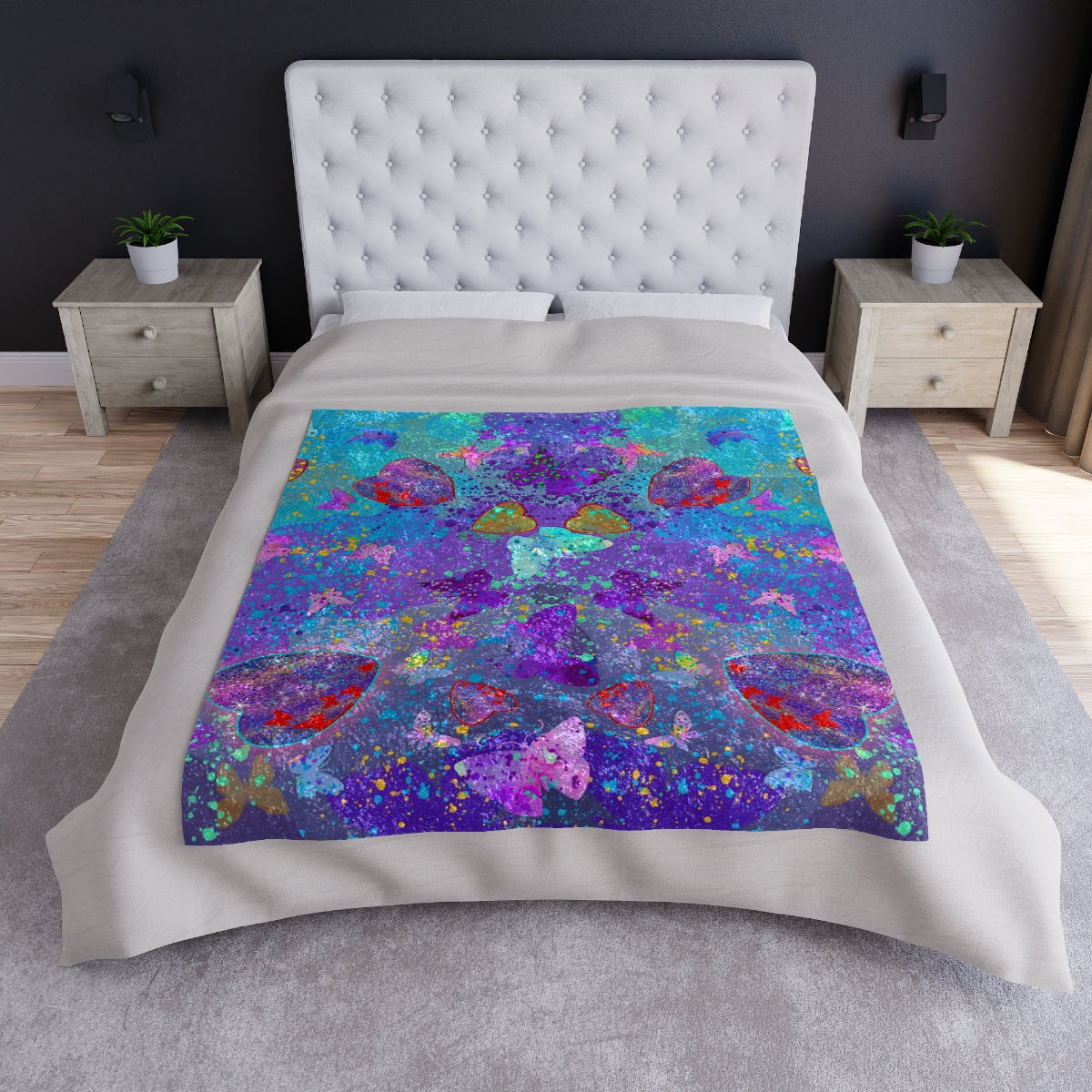 Crushed Velvet Blanket - Hearts & Butterflies