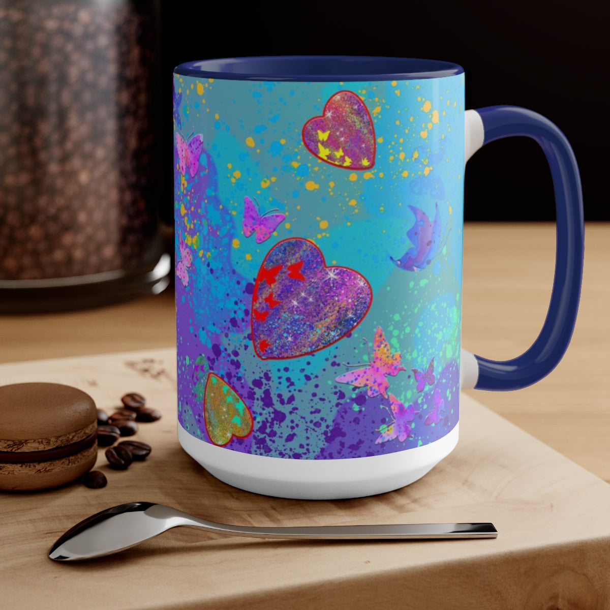 15oz Two-Tone Coffee Mugs - Hearts/Butterflies