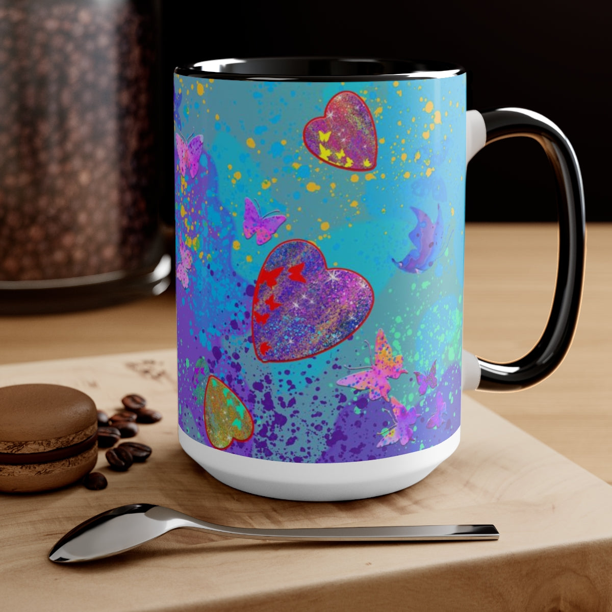 15oz Two-Tone Coffee Mugs - Hearts/Butterflies