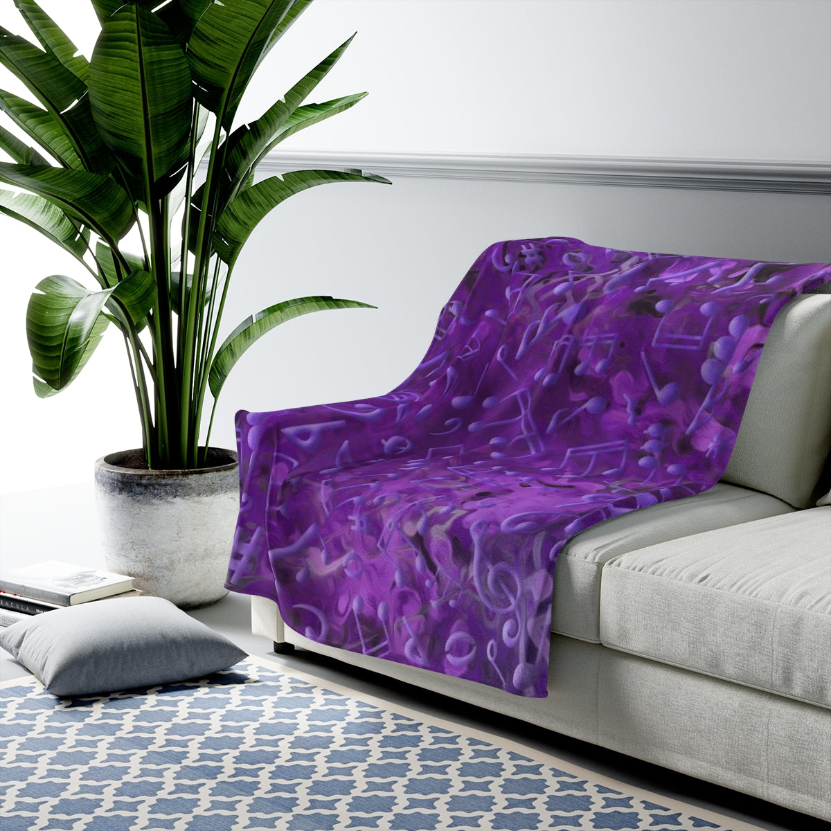 Velveteen Plush Blanket - Music Notes - Purple