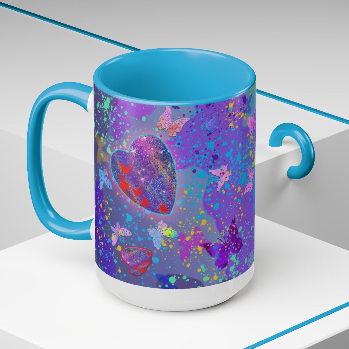 15oz Two-Tone Coffee Mugs - Hearts/Butterflies