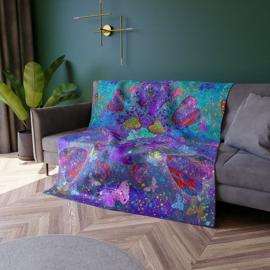 Crushed Velvet Blanket - Hearts & Butterflies
