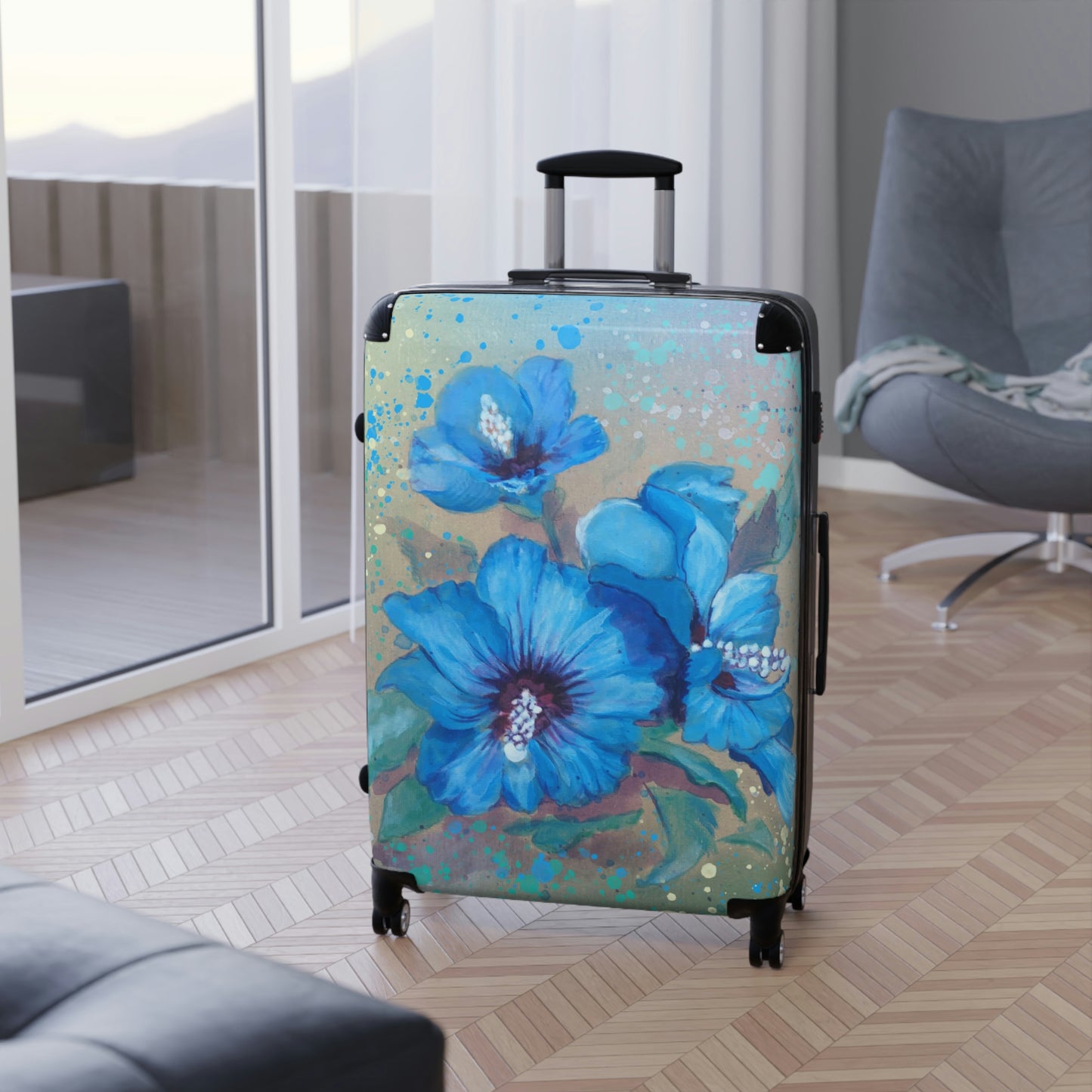 Hard Shell Suitcases - Blue Hibiscus