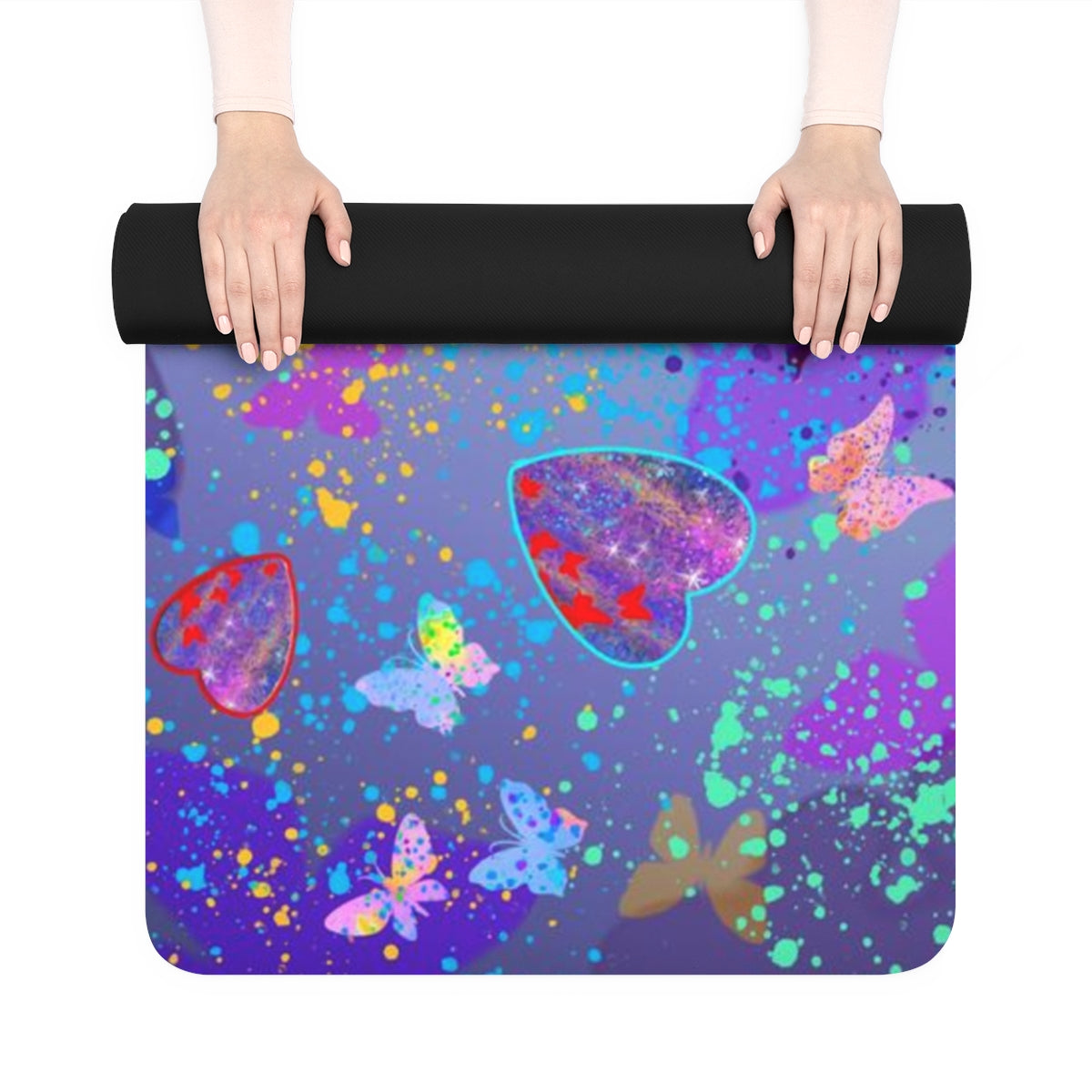Rubber Yoga Mat - Hearts & Butterflies