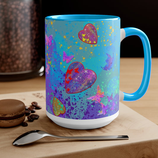 15oz Two-Tone Coffee Mugs - Hearts/Butterflies