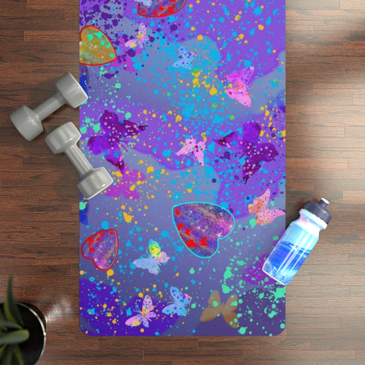 Rubber Yoga Mat - Hearts & Butterflies