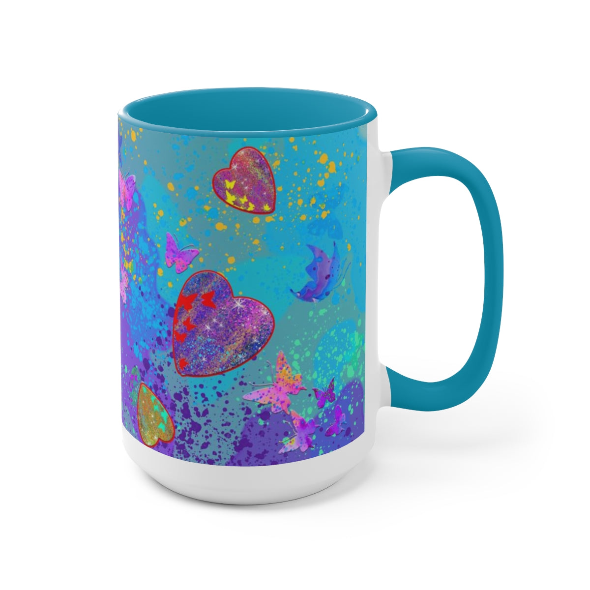 15oz Two-Tone Coffee Mugs - Hearts/Butterflies