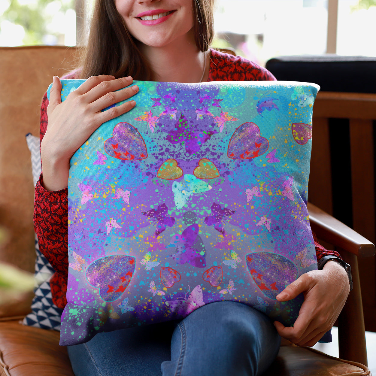 Faux Suede Square Pillow Case - Hearts