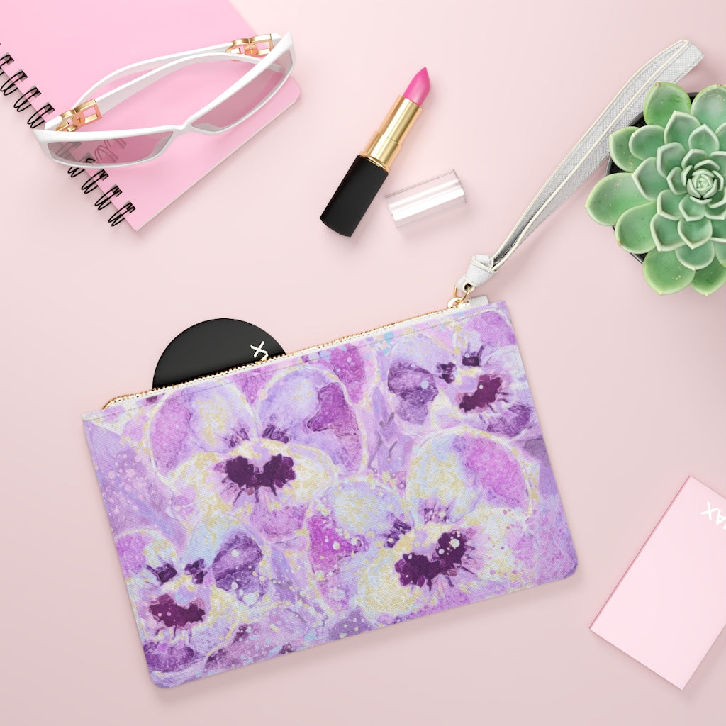 Clutch Bag - Pink Pansies
