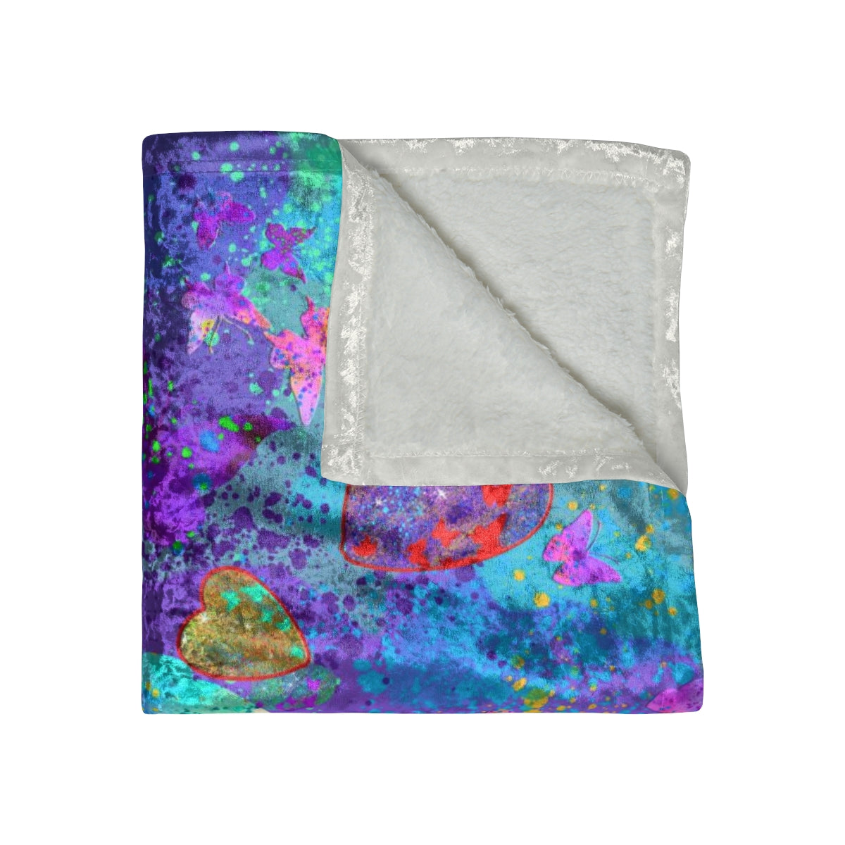 Crushed Velvet Blanket - Hearts & Butterflies