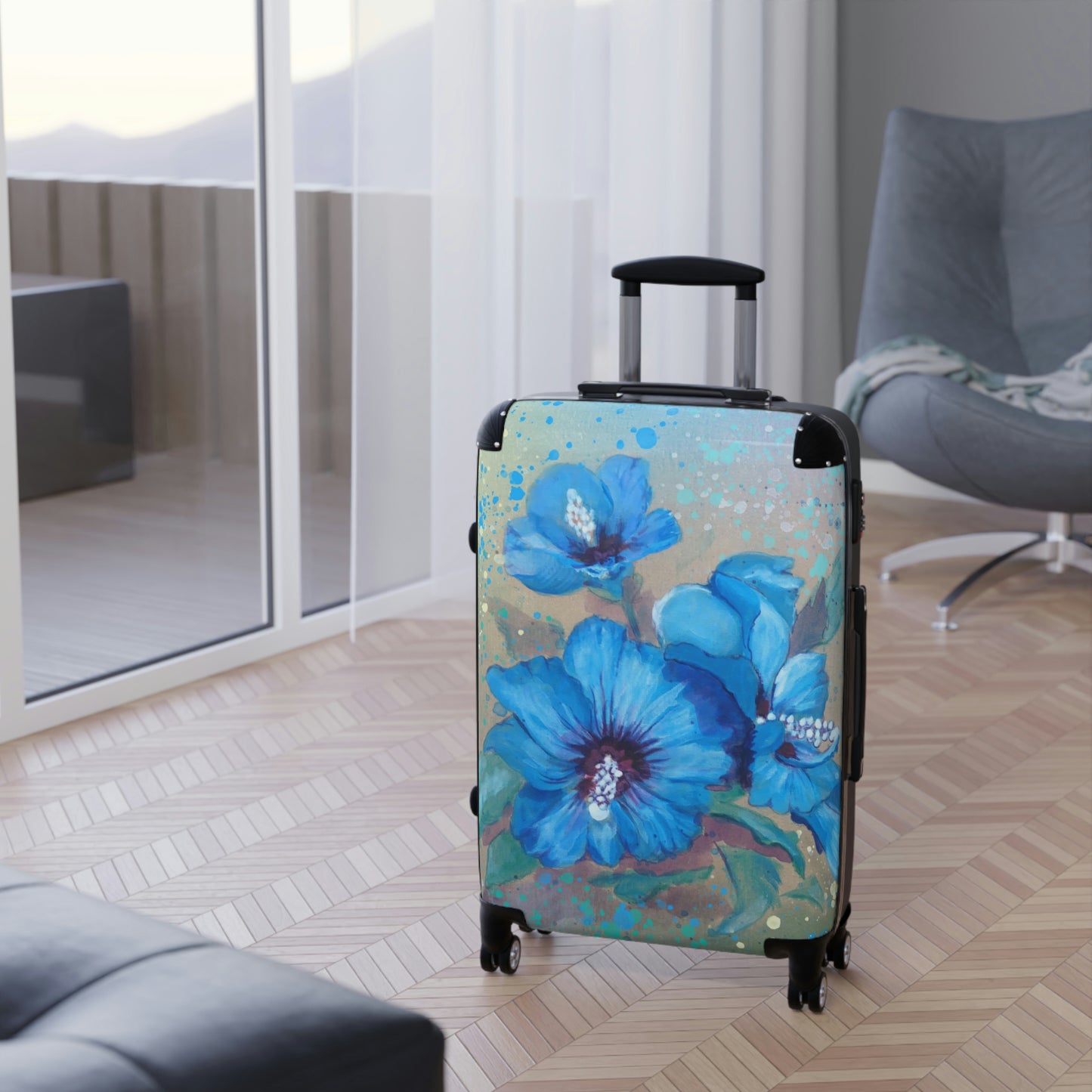 Hard Shell Suitcases - Blue Hibiscus