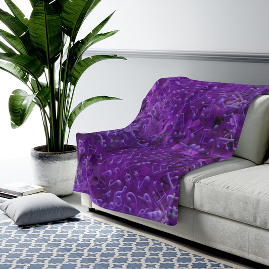 Velveteen Plush Blanket - Music Notes - Purple