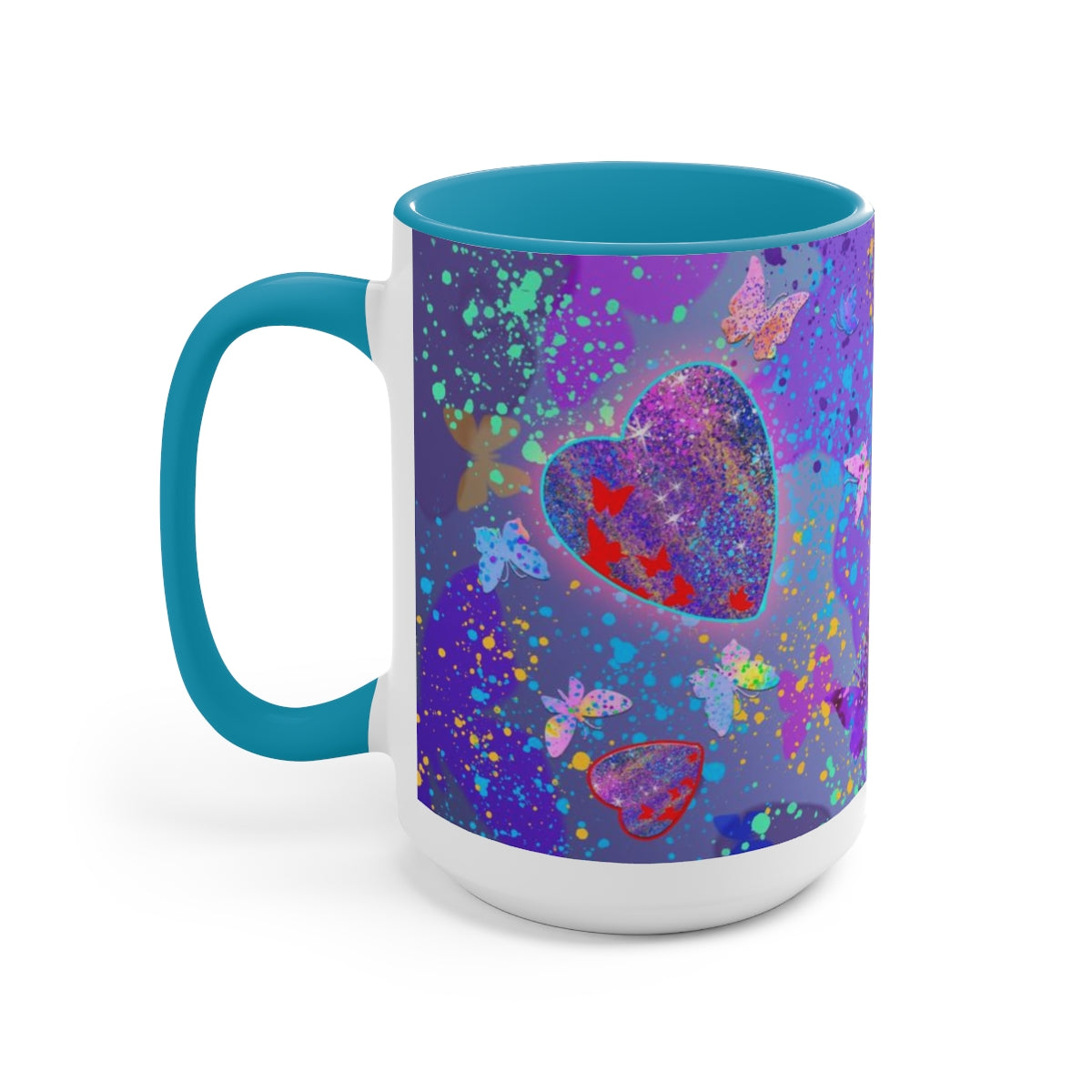 15oz Two-Tone Coffee Mugs - Hearts/Butterflies