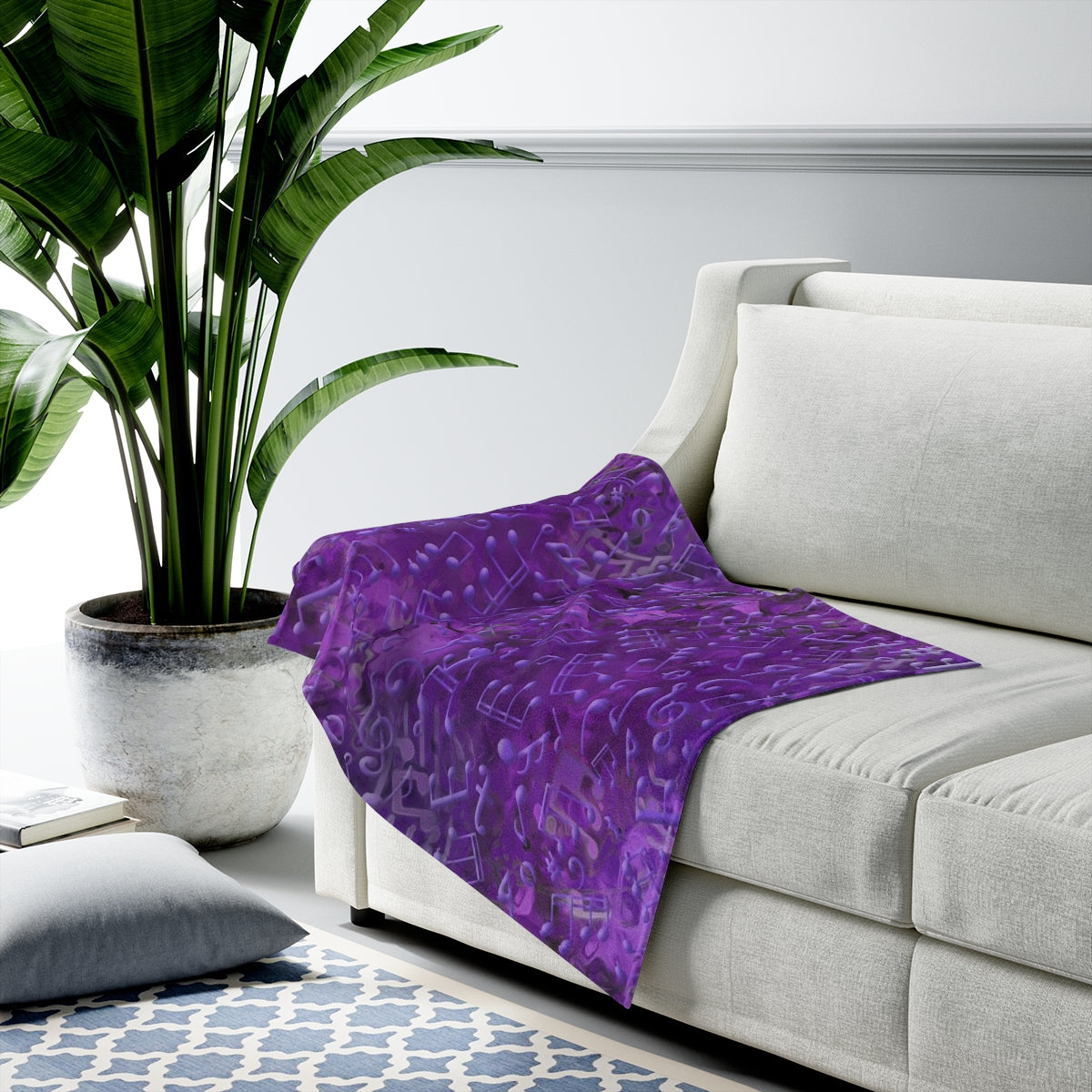 Velveteen Plush Blanket - Music Notes - Purple