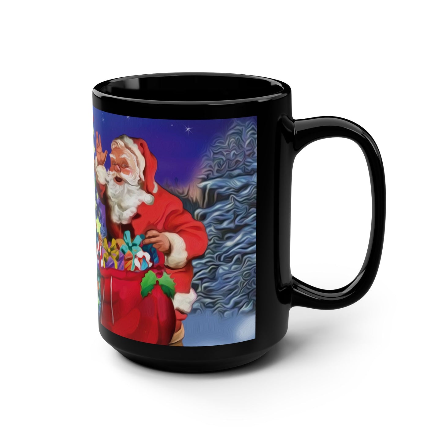 15oz Black Mug - Santa waiving