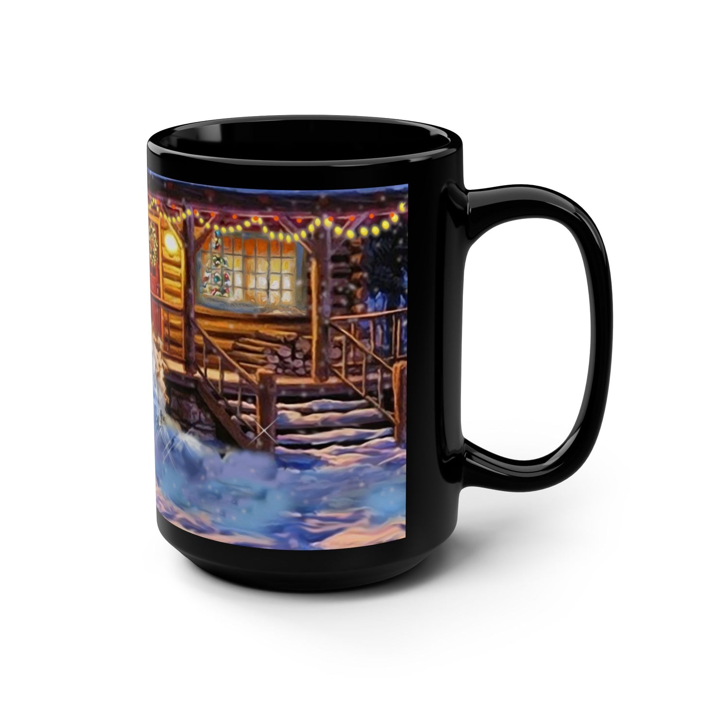 15oz Black Mug - Santa on a ladder