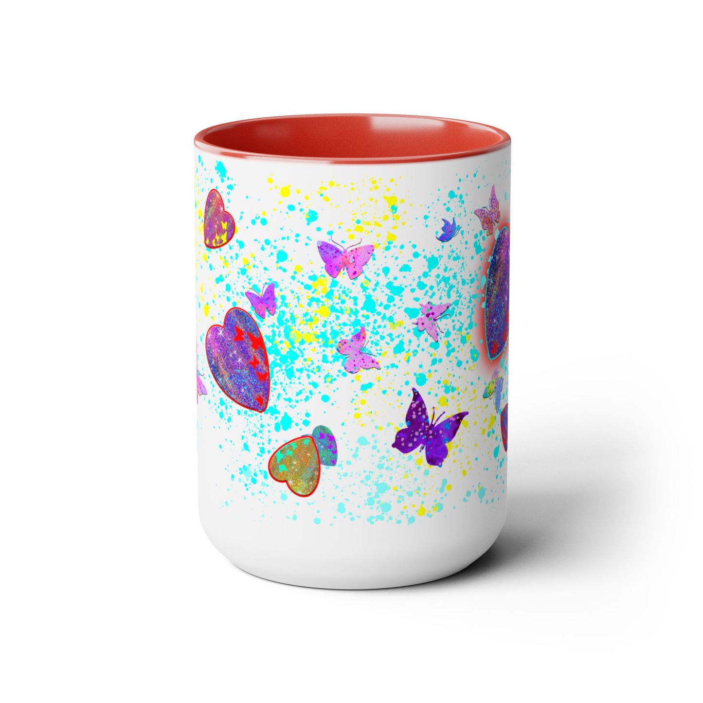 15oz Two-Tone Coffee Mugs - Hearts & Butterflies