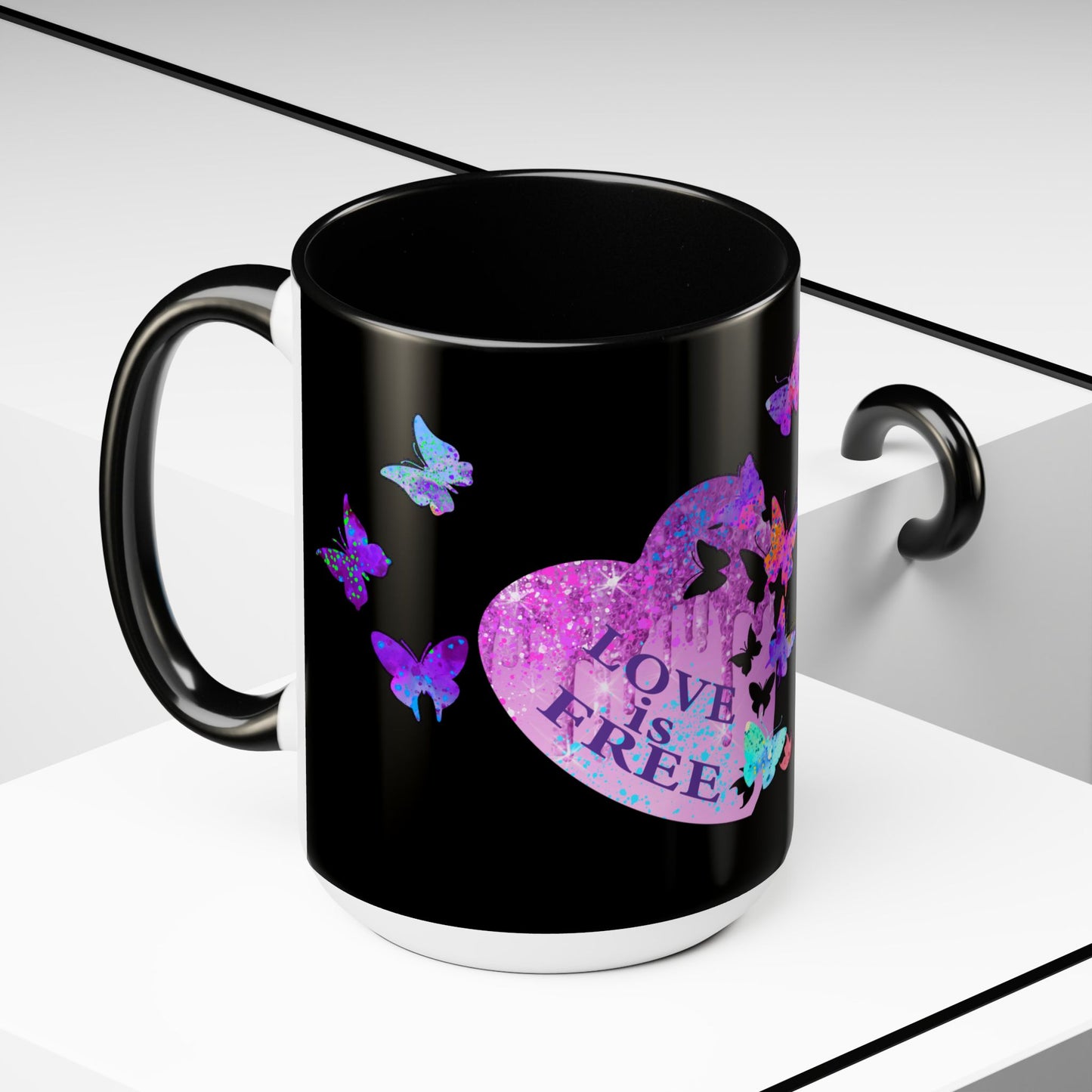 15oz Two-Tone Coffee Mugs - Love is FREE