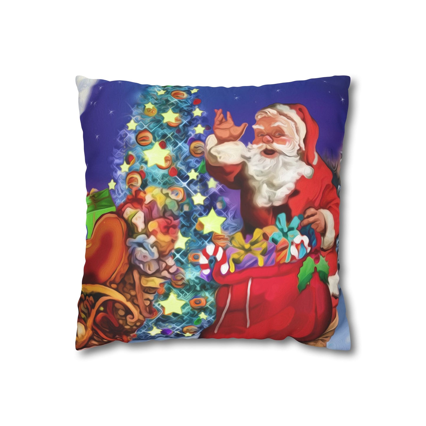 Faux Suede Square Pillow Case - Santa waiving