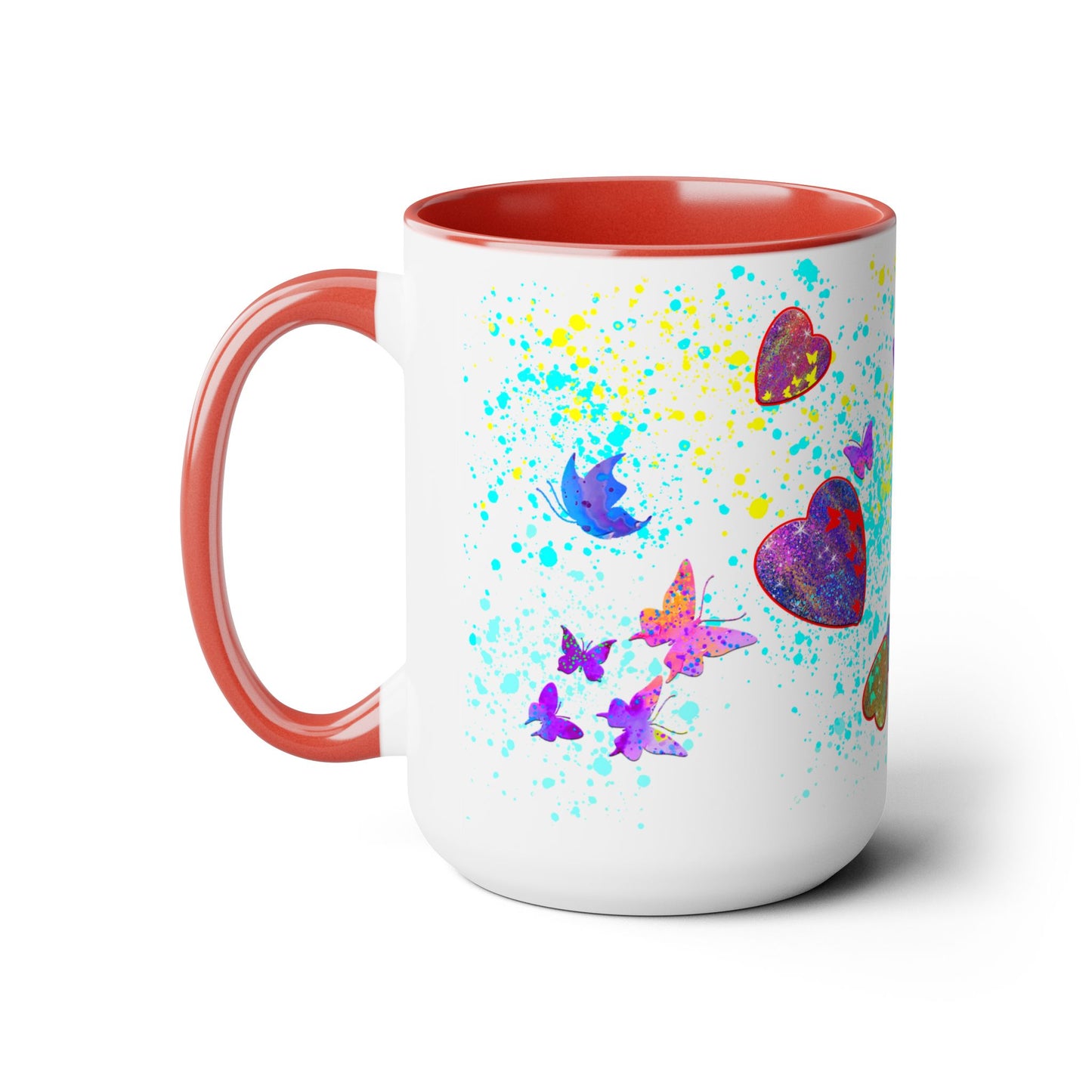 15oz Two-Tone Coffee Mugs - Hearts & Butterflies