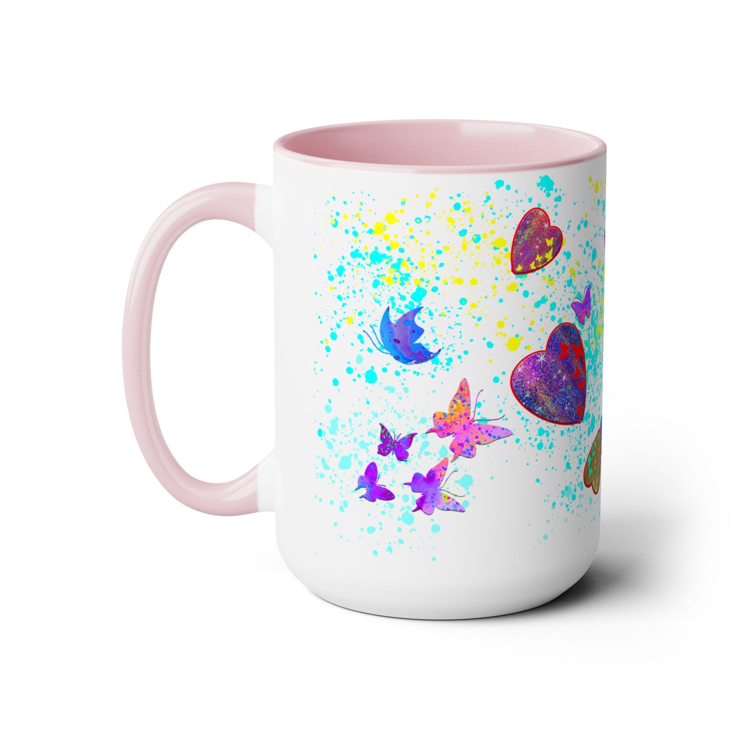 15oz Two-Tone Coffee Mugs - Hearts & Butterflies