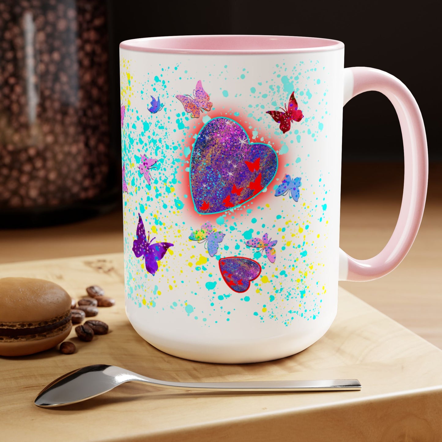 15oz Two-Tone Coffee Mugs - Hearts & Butterflies