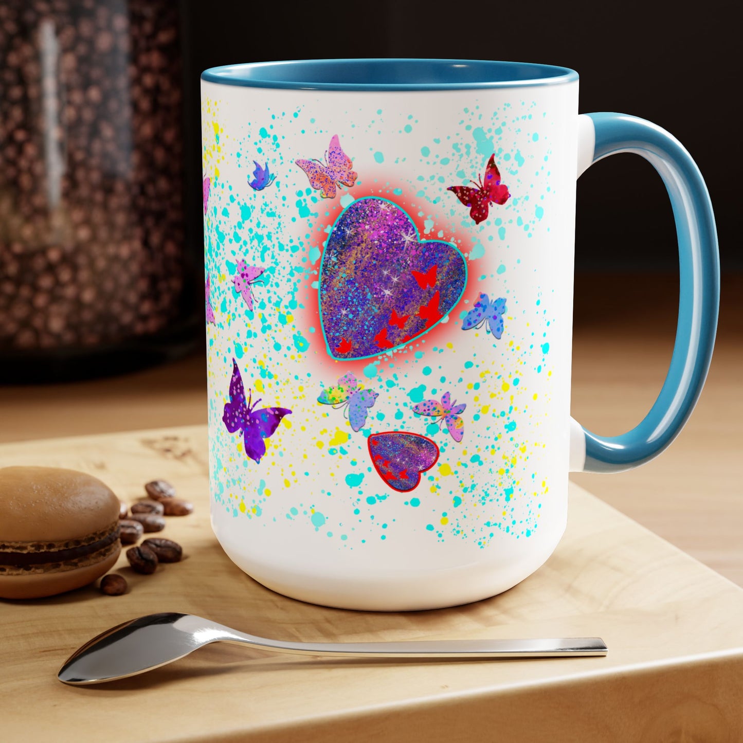 15oz Two-Tone Coffee Mugs - Hearts & Butterflies