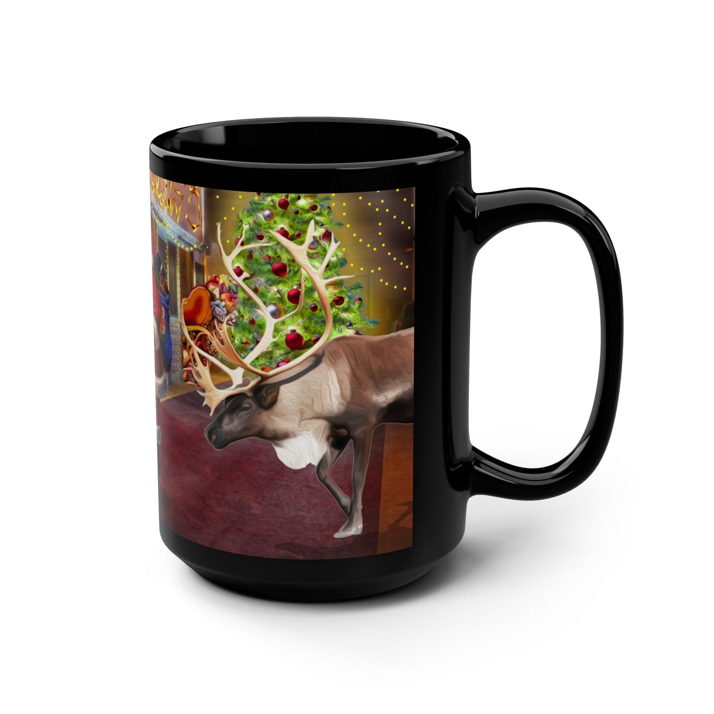 15oz Black Mug - Santa's Reindeer