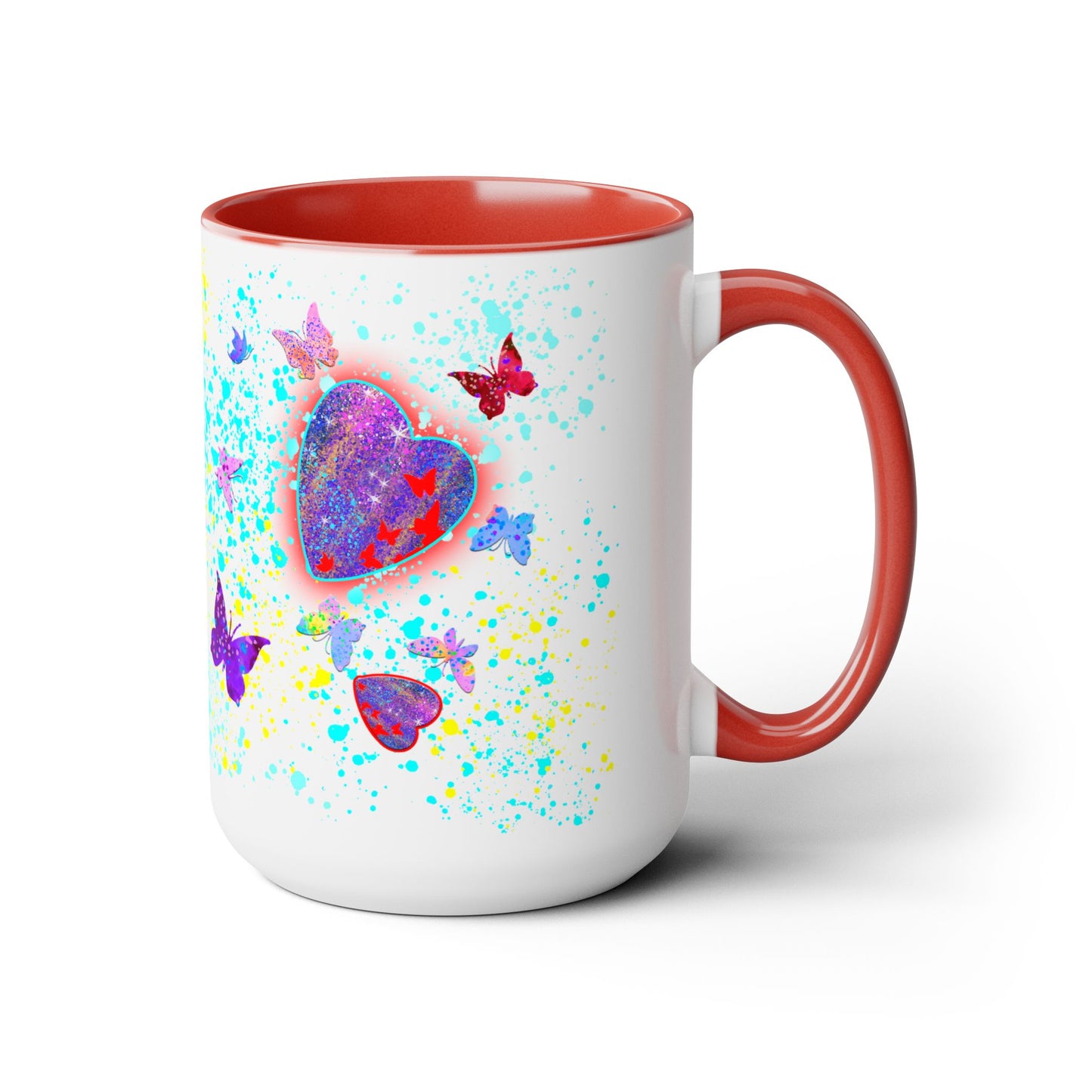 15oz Two-Tone Coffee Mugs - Hearts & Butterflies