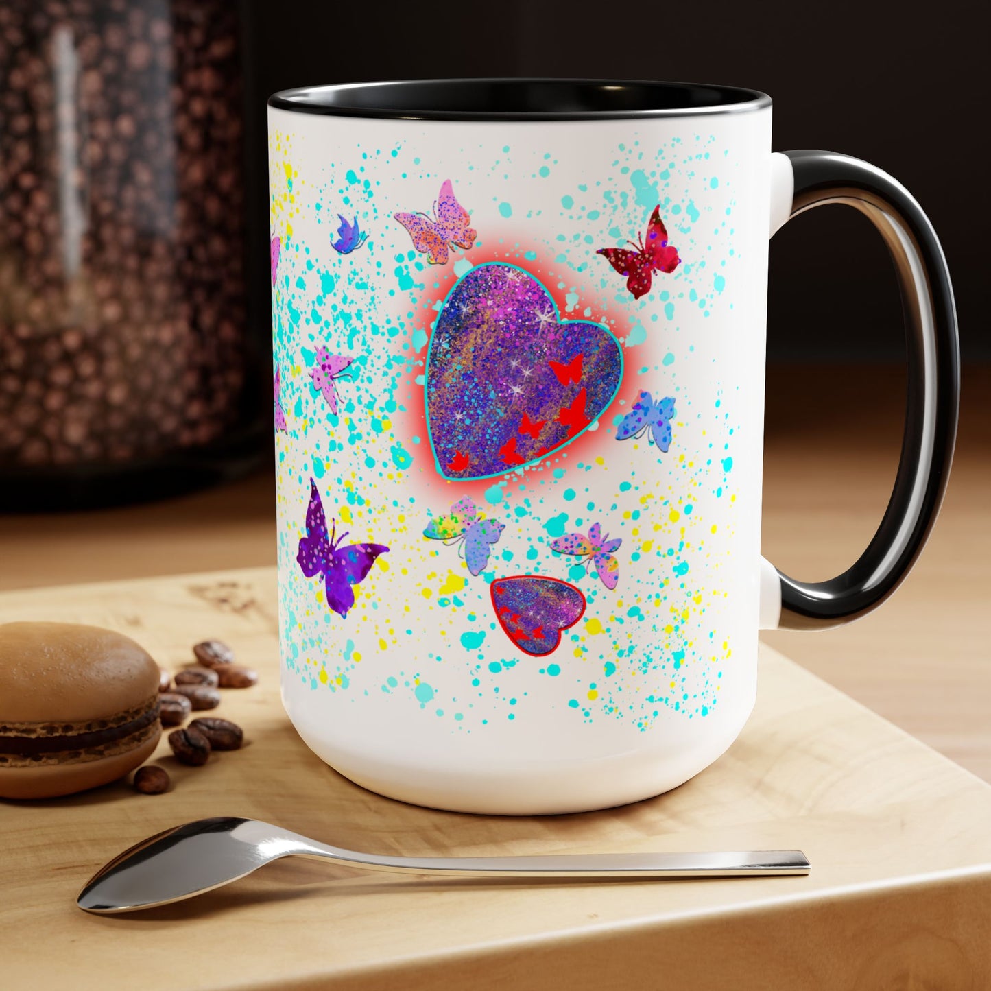 15oz Two-Tone Coffee Mugs - Hearts & Butterflies