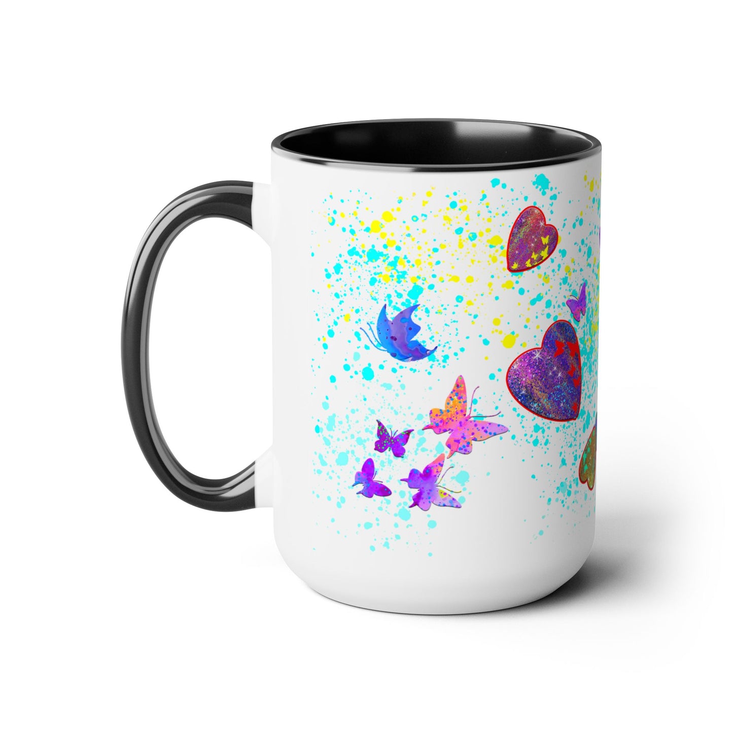 15oz Two-Tone Coffee Mugs - Hearts & Butterflies