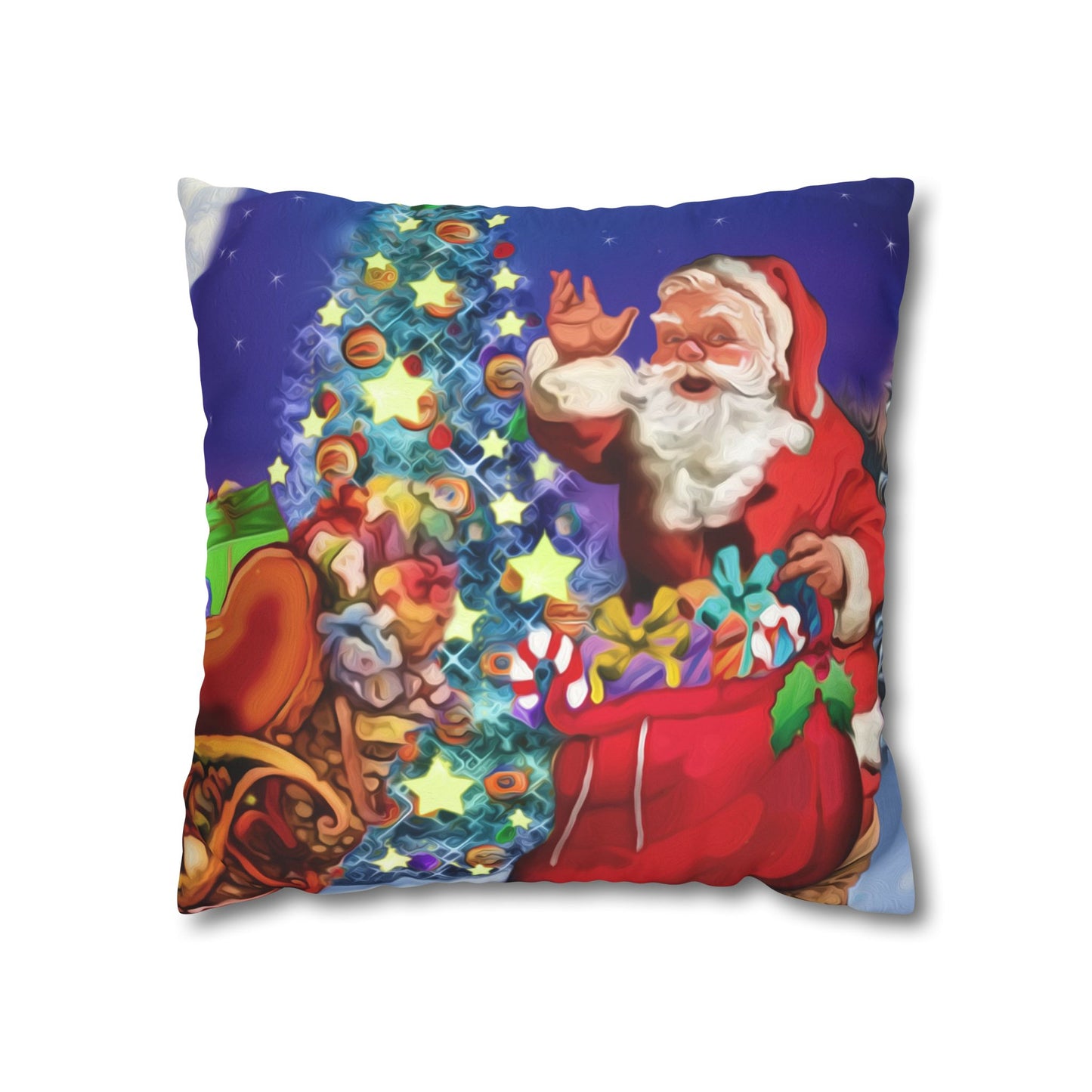 Faux Suede Square Pillow Case - Santa waiving