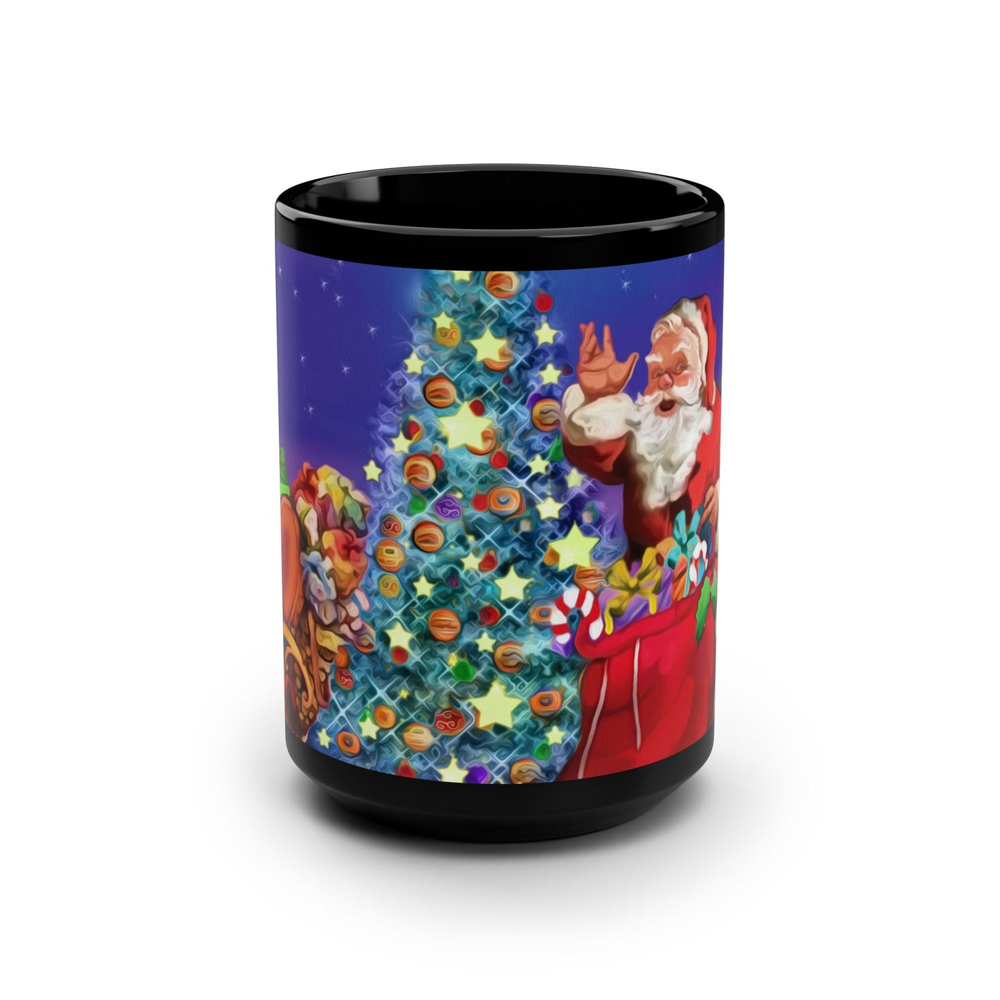 15oz Black Mug - Santa waiving