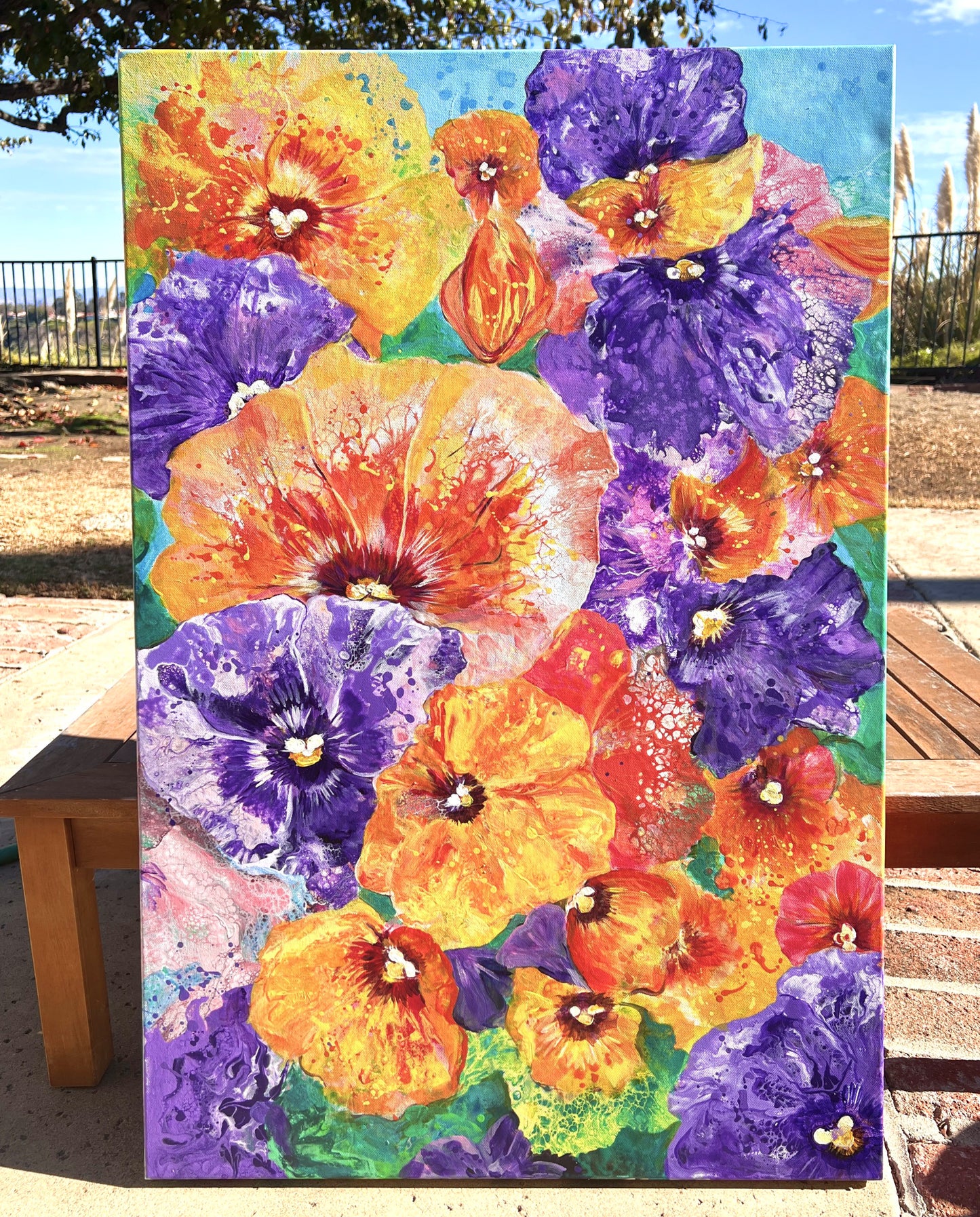 "Bed of Pansies" - 36"x 24"