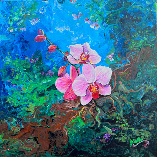 "Pink Orchid " - 18"x 18"    Fluid Acrylic Series